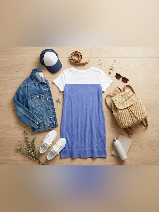 Nicole Miller Dresses & Skirts - Nicole Miller T-Shirt Dress Blue White Colorblock 100% Cotton Slit Midi Mini